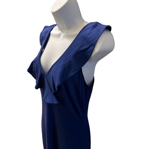Super Foxx Cobalt Blue Deep-V Ruffled Collar Stretchy Sleeveless Dress - Medium - Picture 3 of 7